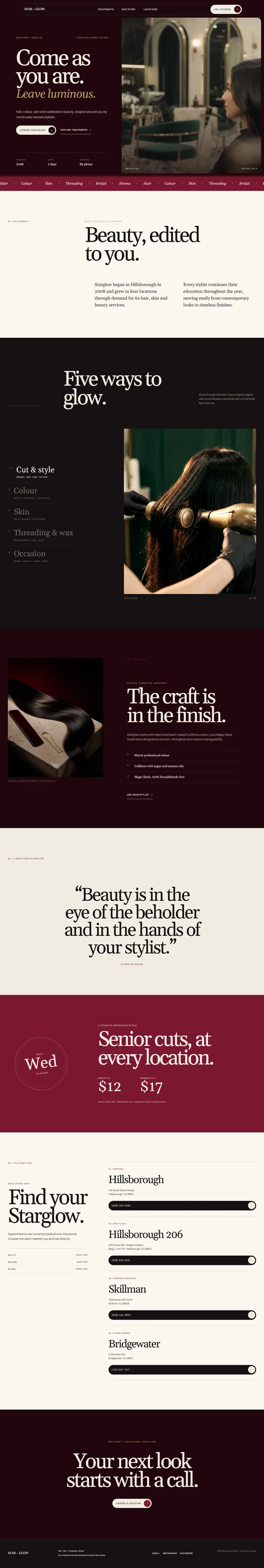 Starglow — Nocturne website design, scroll to explore the page